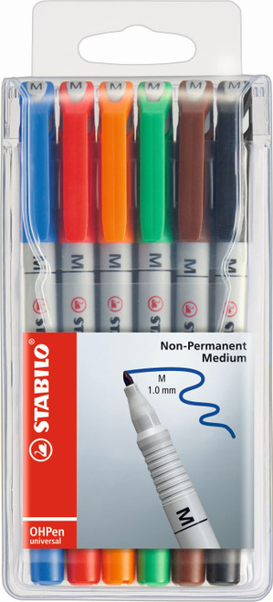 STABILO OH Pen Soluble Medium Assorted Colours Wallet of 6-853-6 STABILO OH Pen Soluble Medium Assorted Colours Wallet of 6-853-6