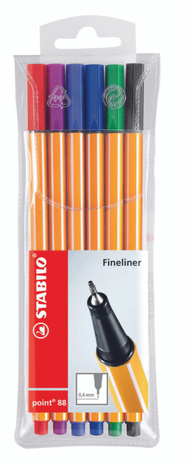 STABILO Point 88 Fineliner: Assorted Wallet 6's STABILO Point 88 Fineliner: Assorted Wallet 6's
