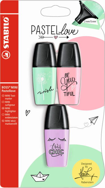 STABILO BOSS Mini Pastellove Highlighter Pastel Assorted (Mint,Pink, Liliac) Card 3-B-51454-10 STABILO BOSS Mini Pastellove Highlighter Pastel Assorted (Mint,Pink, Liliac) Card 3-B-51454-10