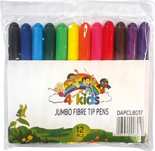 4KIDS FIBRE TIP PENS JUMBO 12'S 4KIDS FIBRE TIP PENS JUMBO 12'S