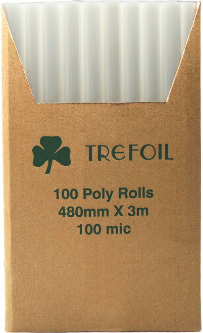 TREFOIL POLY ROLLS 100mic 480mm X 3m TREFOIL POLY ROLLS 100mic 480mm X 3m