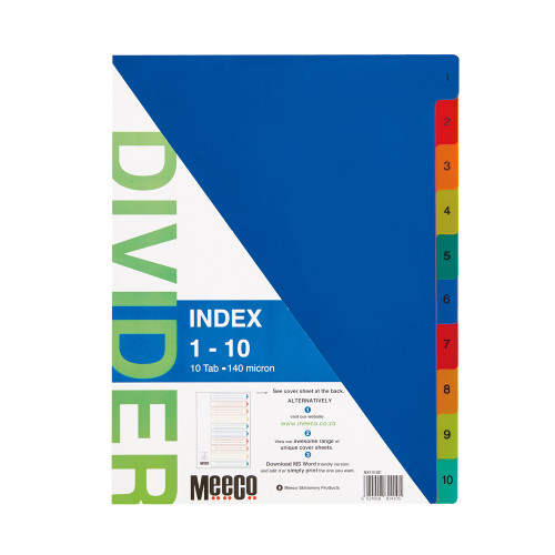 1 10 Tab Printed plastic index Multi Colour 1 10 Tab Printed plastic index Multi Colour