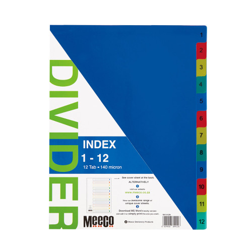 1 12 Tab Printed plastic index Multi Colour 1 12 Tab Printed plastic index Multi Colour
