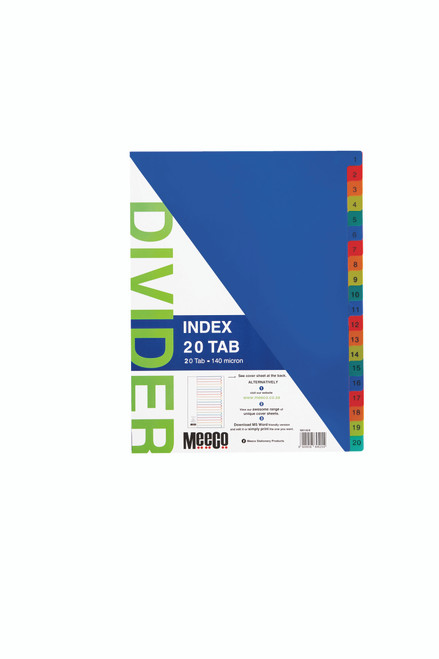 20 Tab Plain plastic index Multi Colour 20 Tab Plain plastic index Multi Colour