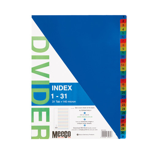 1 31 Tab Printed plastic index Multi Colour 1 31 Tab Printed plastic index Multi Colour