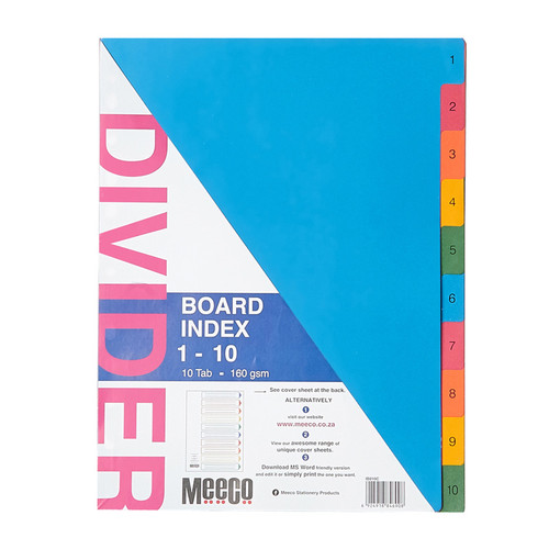1 10 Tab Printed board index Multi Colour 1 10 Tab Printed board index Multi Colour