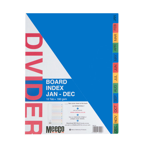 Jan Dec Printed board index Multi Colour Jan Dec Printed board index Multi Colour