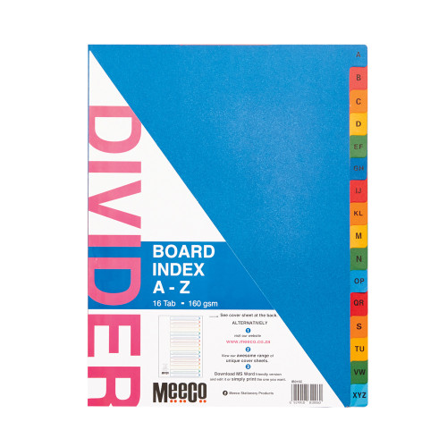A Z 16 Tab Printed board index Multi Colour A Z 16 Tab Printed board index Multi Colour