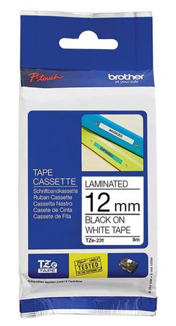 BROTHER Brother TZE 231 Labelling Tape 12mm Black on White Tape BROTHER Brother TZE 231 Labelling Tape 12mm Black on White Tape