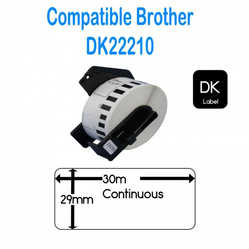 Brother Compatible DK-22210 Continuous Paper Label Roll – 29mm x 30.48m, Black on White