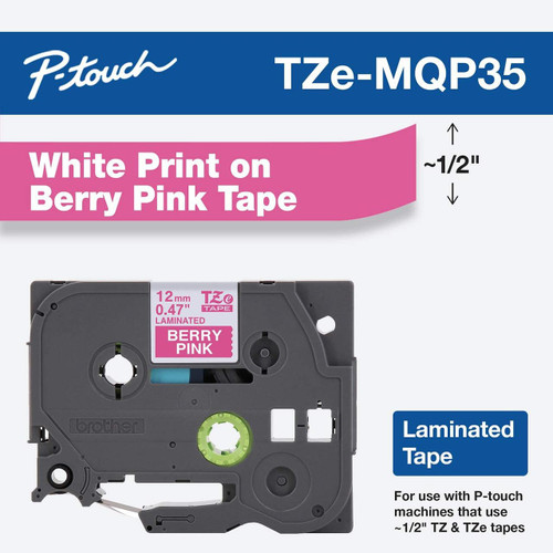 BROTHER Brother TZe-MQP35 1/2 In. White on Berry Pink P-Touch Tape BROTHER Brother TZe-MQP35 1/2 In. White on Berry Pink P-Touch Tape