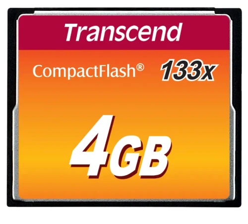 Transcend TS4GCF133, 4 GB, CompactFlash, MLC, 50 MB/s, 20 MB/s, Black