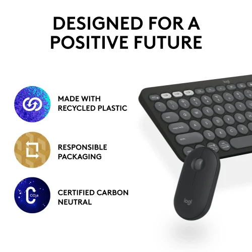 Logitech 920-012239, Wireless, RF Wireless + Bluetooth, Scissor key switch, QWERTY, Graphite, Mouse included