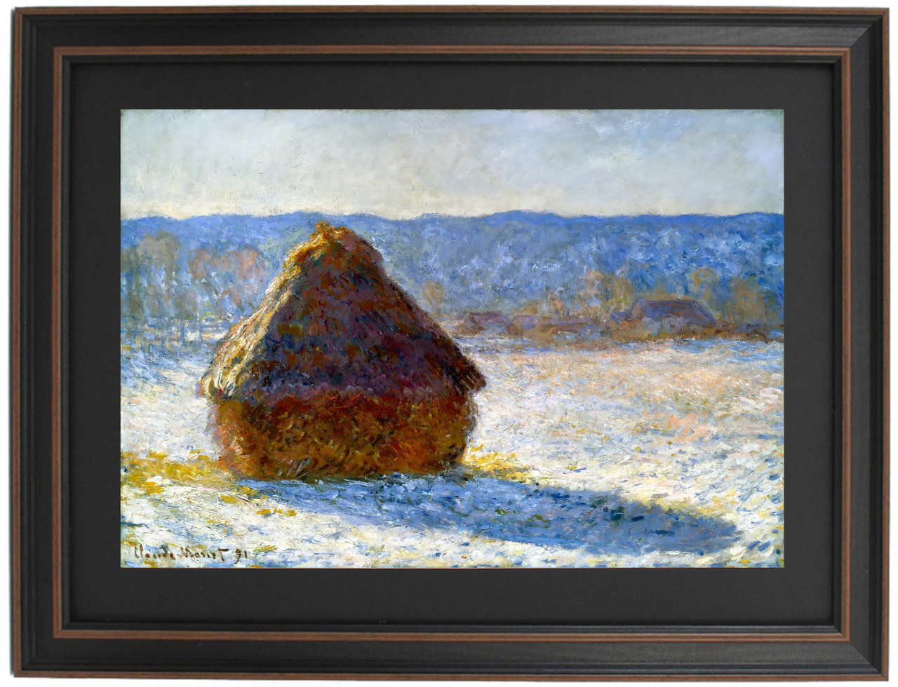 Framed Grainstack In The Morning, Snow Effect by Claude Monet