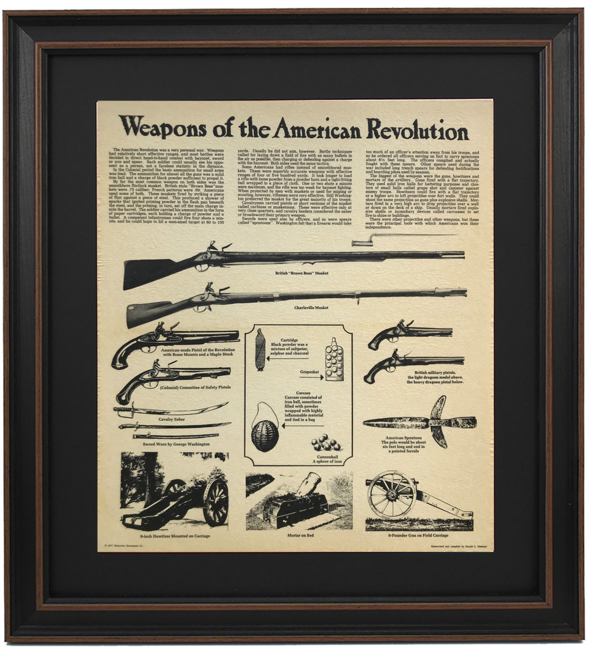 Framed Weapons Of The American Revolution with Mat. Made in USA