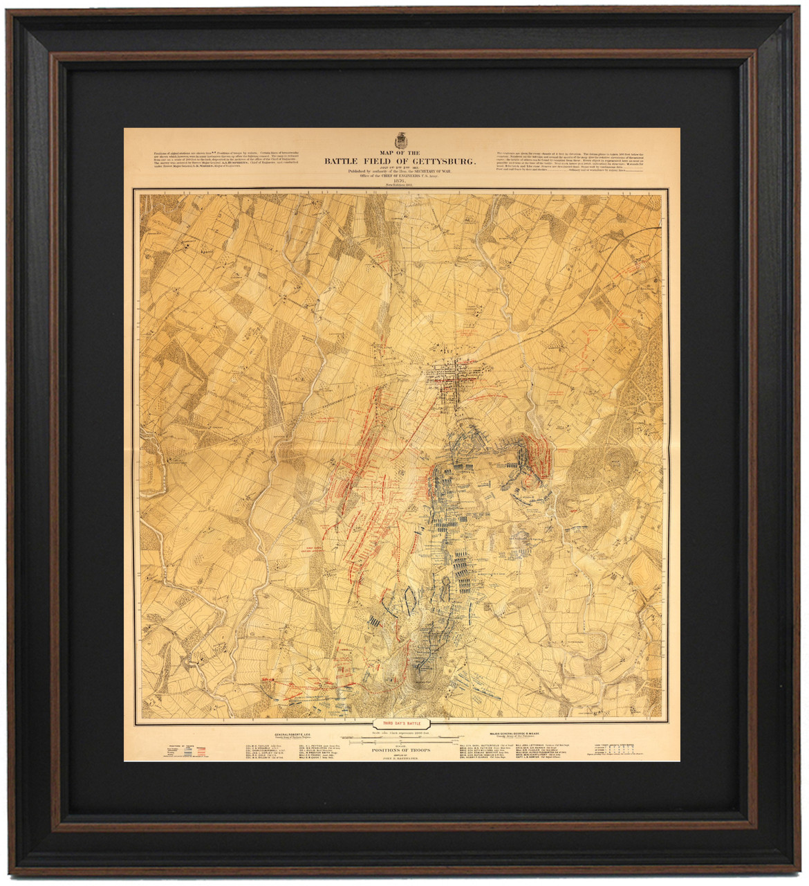 Framed Three Day Gettysburg Battlefield Map Set by John Bachelder 1876