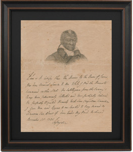 Marquis de Lafayette's Original Certificate Commending James Armistead Lafayette for his Revolutionary War Service with Portrait