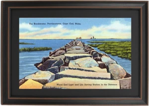 The Breakwater, Provincetown, Cape Cod, Mass. with Wood End Light & Life Saving Station