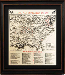 Framed Civil War Battlefields Map 1861-1865 with Mat Framed Civil War Battlefields Map 1861-1865 with Mat