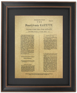 Framed First Edition of Ben Franklin's Pennsylvania Gazette 1729 Framed First Edition of Ben Franklin's Pennsylvania Gazette 1729