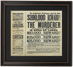 Framed Reward Poster for Lincoln's Assassin & Ford Theater Program Framed Reward Poster for Lincoln's Assassin & Ford Theater Program