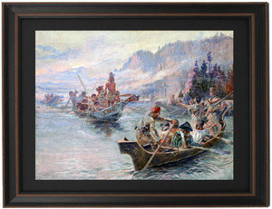 Framed Lewis and Clark on the Lower Columbia by Charles Marion Russell Framed Lewis and Clark on the Lower Columbia by Charles Marion Russell