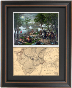 Framed Battle of Chancellorsville by Kurz & Allison with Battlefield Map Framed Battle of Chancellorsville by Kurz & Allison with Battlefield Map