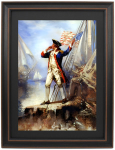 Framed American Colonial Naval Officer Shouting to Another Ship by Edward Percy Moran