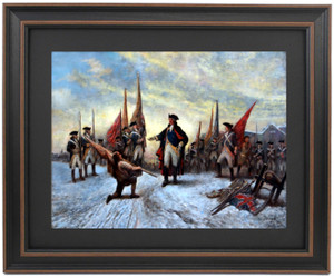 Framed General George Washington Receiving a Surrendered Battle Flag from a Native American Indian by Edward Percy Moran Framed General George Washington Receiving a Surrendered Battle Flag from a Native American Indian by Edward Percy Moran