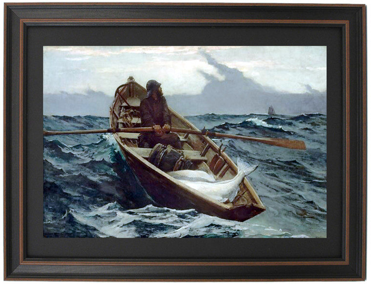 Framed The Fog Warning , Halibut Fishing by Winslow Homer