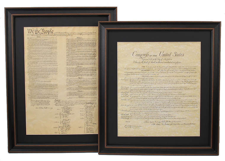 Framed United States Constitution and Bill of Rights with Mat