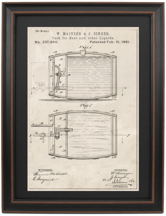 W. Mainzer & J. Singer Cask for Beer Patent, 1881