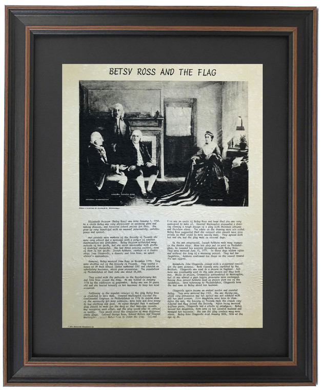 Framed Betsy Ross and The Flag Painting Replica with History of Life of Betsy Ross