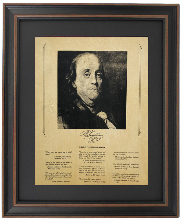 Framed Benjamin Franklin Portrait & Quotes