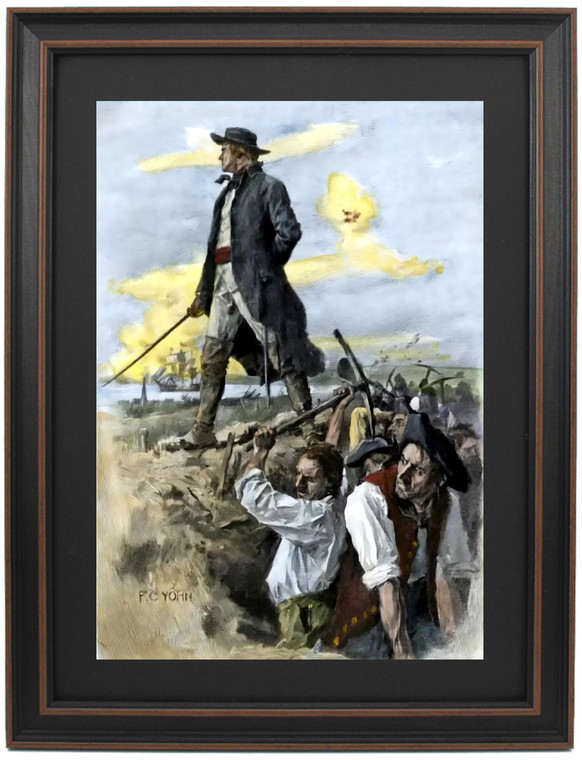 Framed William Prescott in Command of American Minutemen Defending Bunker Hill by Frederick Coffay Yohn