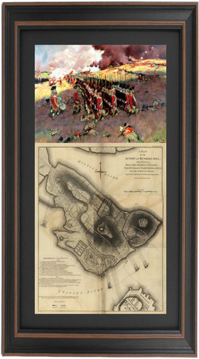 Framed Bunker Hill by Howard Pyle with Bunker Hill Battlefield Map