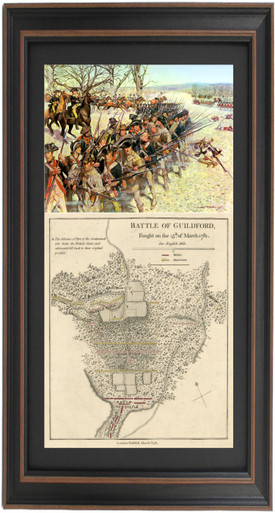 Framed Battle of Guilford Court House Illustration and Battlefield Map