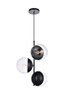 Living District LD6123BK Eclipse 3 Lights Black Pendant With Clear Glass