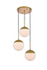 Living District LD6072BR Eclipse 3 Lights Brass Pendant With Frosted White Glass