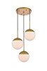 Living District LD6072BR Eclipse 3 Lights Brass Pendant With Frosted White Glass