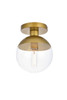 Living District LD6055BR Eclipse 1 Light Brass Flush Mount With Clear Glass