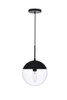 Living District LD6033BK Eclipse 1 Light Black Pendant With Clear Glass