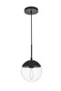 Living District LD6027BK Eclipse 1 Light Black Pendant With Clear Glass