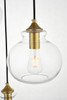 Living District LD2247BR Destry 3 Lights Brass Pendant With Clear Glass