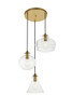 Living District LD2247BR Destry 3 Lights Brass Pendant With Clear Glass