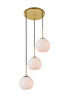 Living District LD2209BR Baxter 3 Lights Brass Pendant With Frosted White Glass