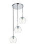 Living District LD2208C Baxter 3 Lights Chrome Pendant With Clear Glass