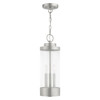 LIVEX LIGHTING 20727-91 3 Light Brushed Nickel Outdoor Pendant Lantern