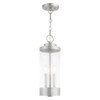LIVEX LIGHTING 20727-91 3 Light Brushed Nickel Outdoor Pendant Lantern LIVEX LIGHTING 20727-91 3 Light Brushed Nickel Outdoor Pendant Lantern