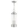 LIVEX LIGHTING 20727-91 3 Light Brushed Nickel Outdoor Pendant Lantern
